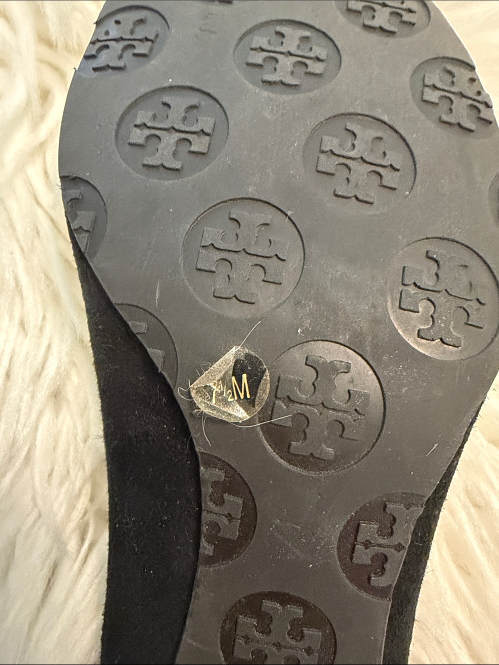Tory Burch Black Suede Flats with Gold Logo Medallion size 7.5 fair condition - Picture 6 of 10